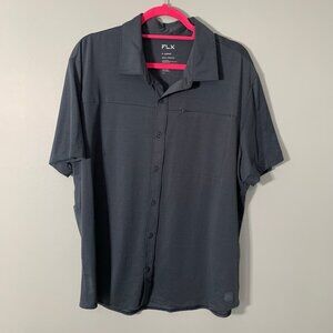 FLX‎ Urban Commuter Button Down Shirt Mens XL Grey Short Sleeve Stretch Pocket